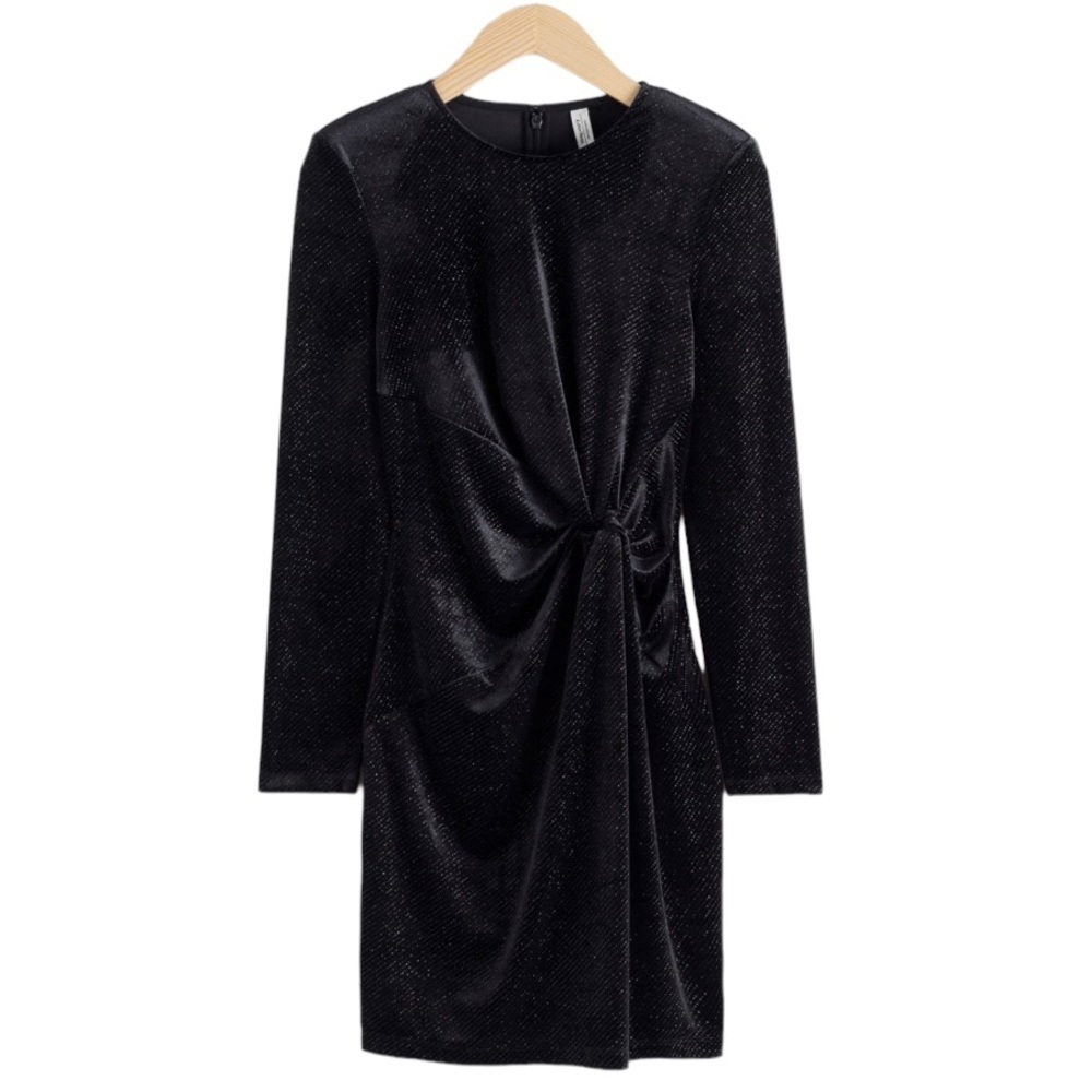 & Other Stories Glitter Velour Padded Shoulder Mini Dress